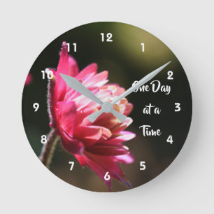 One Day At A Time Inspirational Sunlit Flower Round Clock