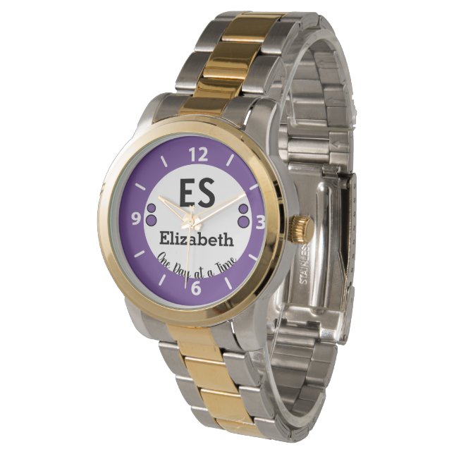 One day at a time name monogram purple watch (Angled)
