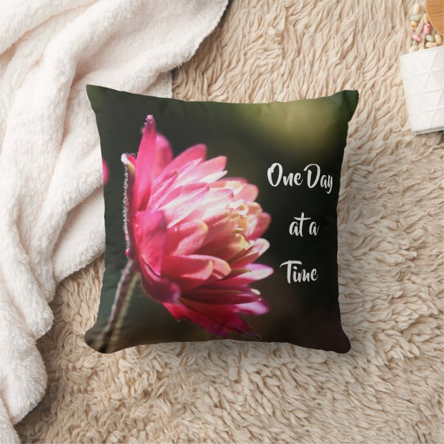 One Day At A Time Quote Flower In Sunlight   Throw Pillow (Blanket)
