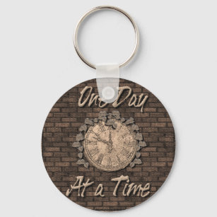 One Day At A Time Quote Slogan Old Clock Keychain