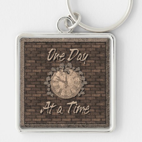 One Day At A Time Quote Slogan Old Clock Keychain