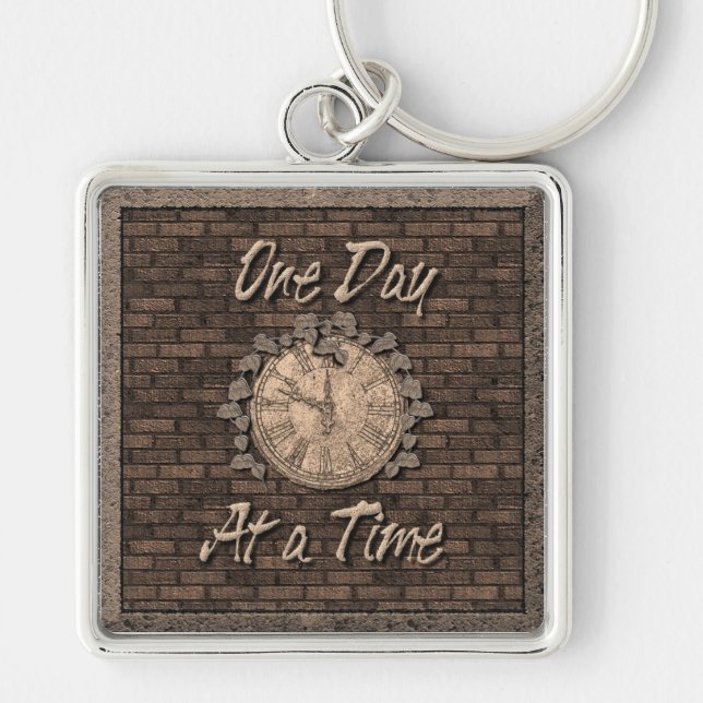 One Day At A Time Quote Slogan Old Clock Keychain (Front)