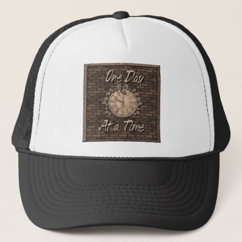 One Day At A Time Quote Slogan Old Clock Trucker Hat