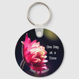 One Day At A Time Quote Sunlit Flower Personalized Keychain