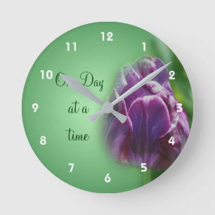 One Day At A Time Tulip Inspirational Round Clock