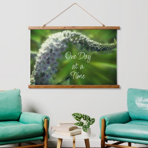 One Day At A Time White Wildflower Inspirational Hanging Tapestry