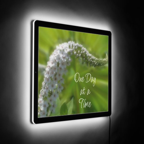 One Day At A Time White Wildflower Inspirational LED Sign