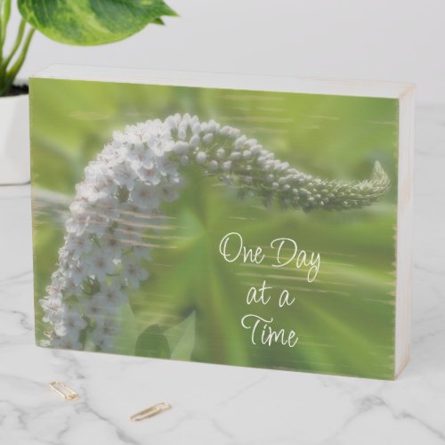 One Day At A Time White Wildflower Inspirational Wooden Box Sign