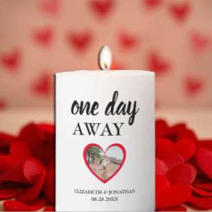 One Day Away Heart Photo Rehearsal Dinner Pillar Candle