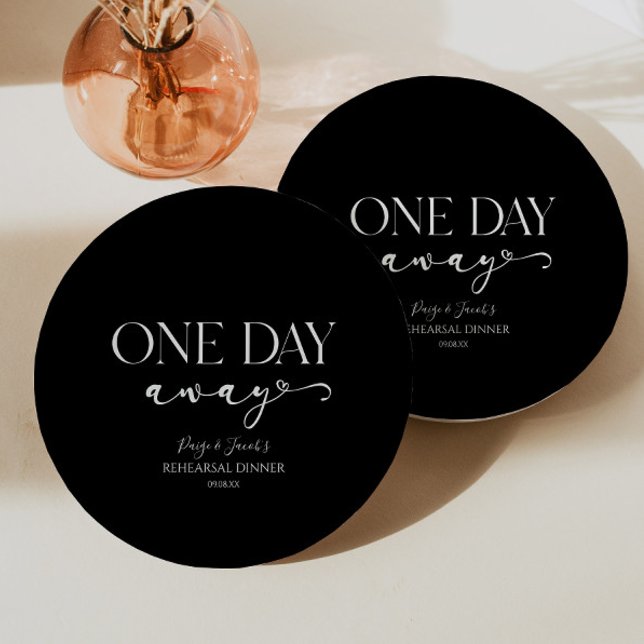 One Day Away Minimal Wedding Rehearsal Dinner Paper Plates (Creator Uploaded)