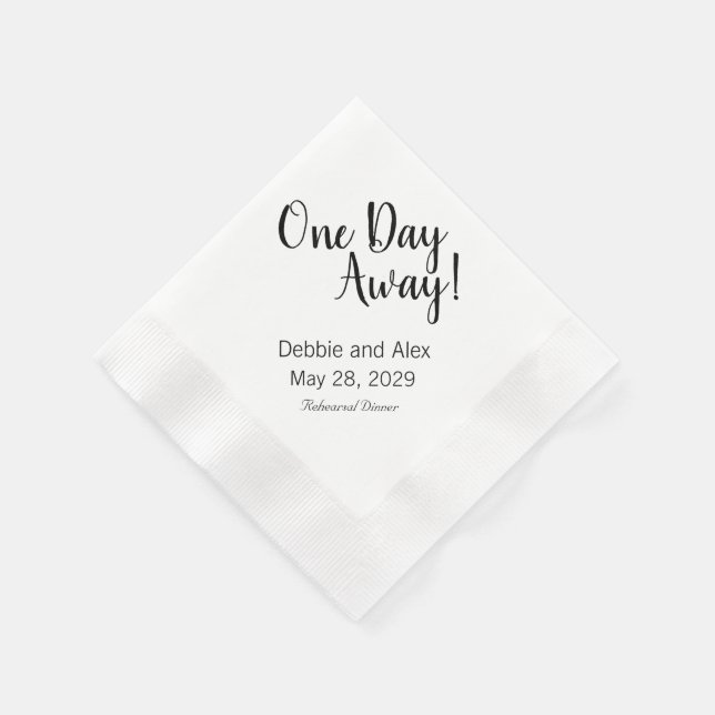 One Day Away Rehearsal Dinner Napkins Personalized (Corner)