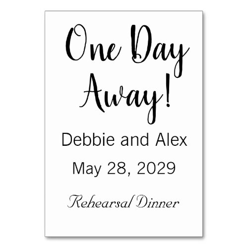 One Day Away Rehearsal Dinner Table Card