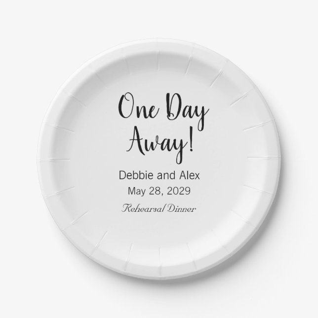 One Day Away Rehearsal Dinner Wine Bottle Labels Paper Plates (Front)