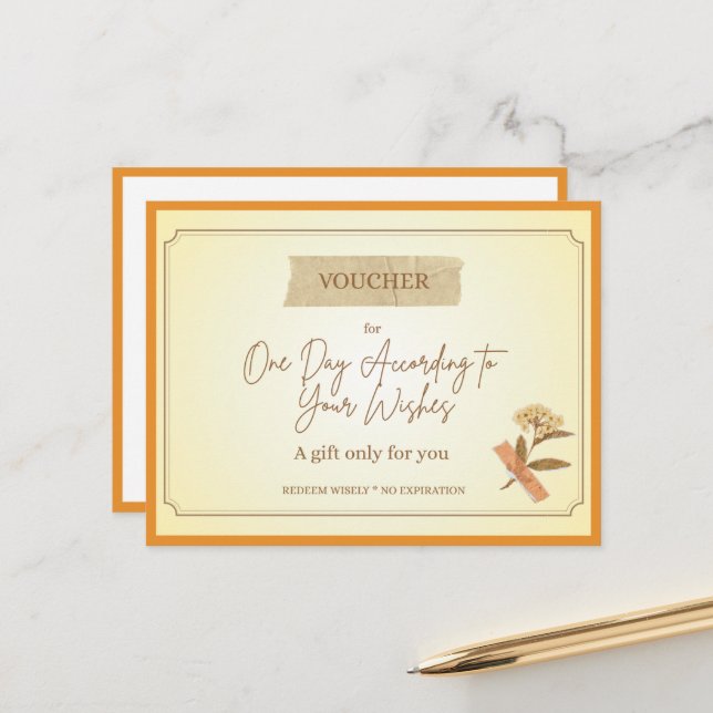 'One Day' Funny Gift Voucher Postcard (Front/Back In Situ)