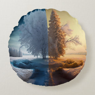 One day in winter round pillow