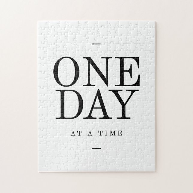 One Day Inspiring Sobriety Quote White Black Jigsaw Puzzle (Vertical)