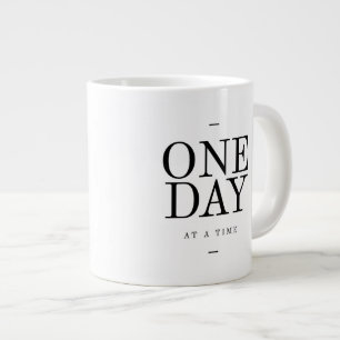 One Day Inspiring Sobriety Quote White Black Large Coffee Mug