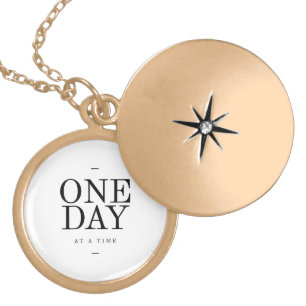 One Day Inspiring Sobriety Quote White Black Locket Necklace