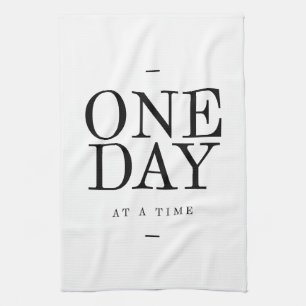 One Day Inspiring Sobriety Quote White Black Towel