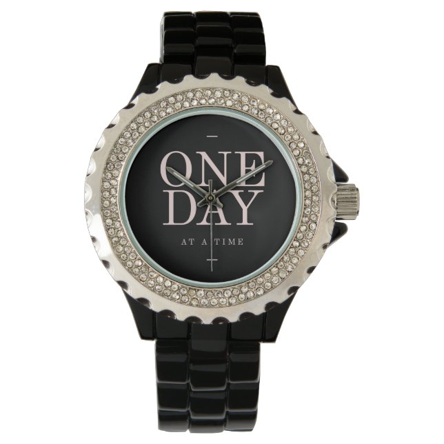 One Day - Motivational Quote Black Pink Goals Watch (Front)