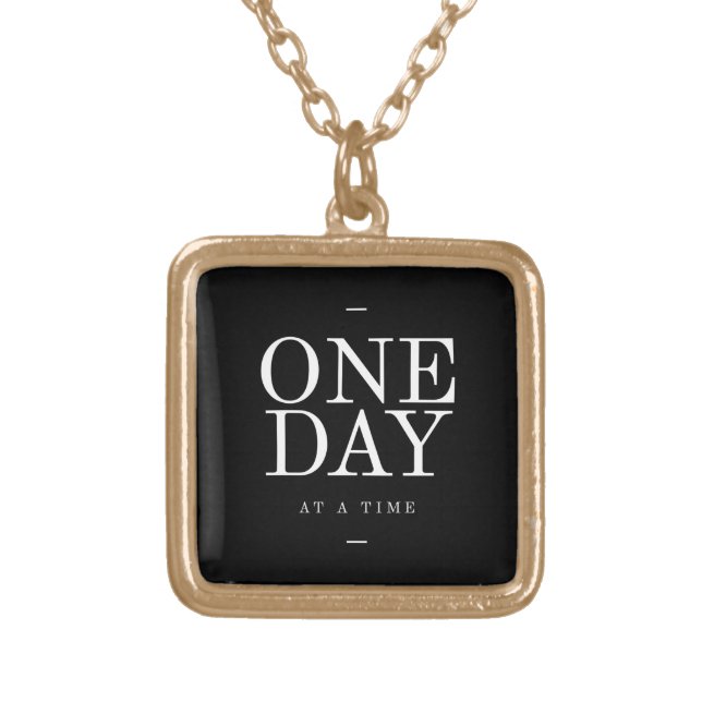 One Day Study Motivational Quote Black and White Gold Plated Necklace (Front)