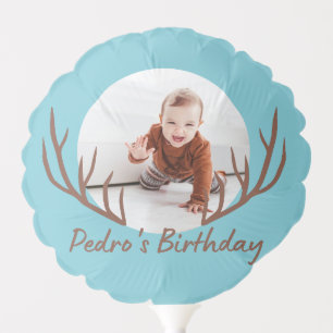 One Deer Antlers Rustic 1st Birthday Party Balloon
