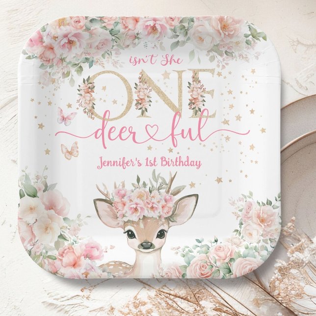 One-Deer-Ful 1st Birthday Girl Pink Fawn Paper Plates (Creator Uploaded)