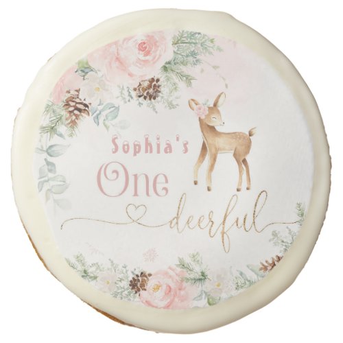 One_deer_ful blush pink 1st girl birthday sugar cookie