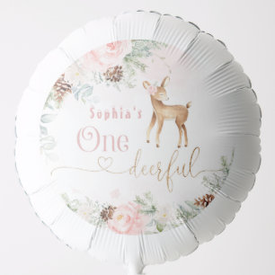One-deer-ful blush pink winter 1st girl birthday balloon