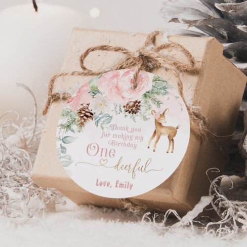 One_deer_ful winter blush pink 1st girl birthday favor tags