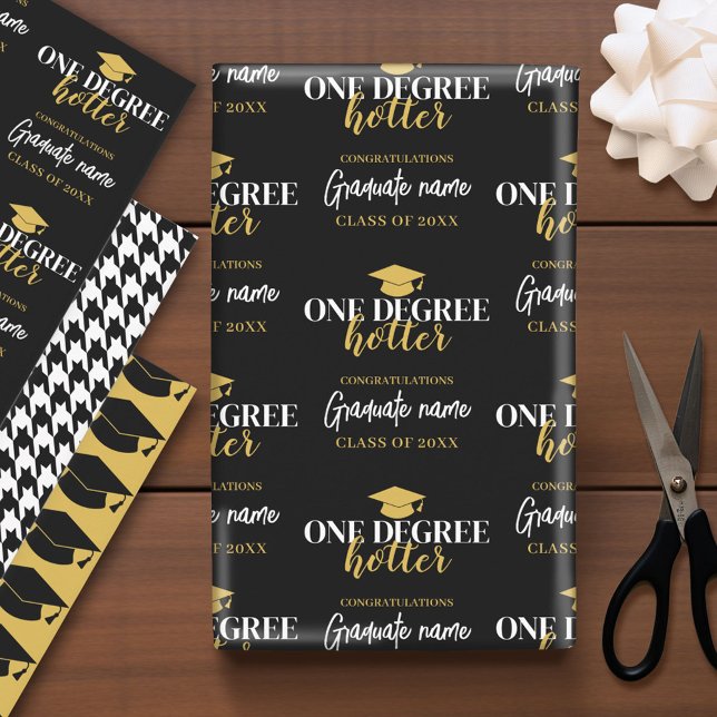 One Degree Hotter - Black Gold Graduation Wrapping Paper Sheets (Custom Graduation Wrapping Paper)