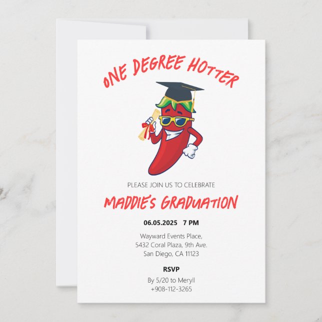 One Degree Hotter Pepper Graduation Party Invitation (Front)