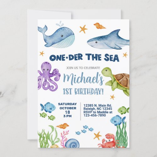 One_der the Sea boy 1st first birthday invite Invitation