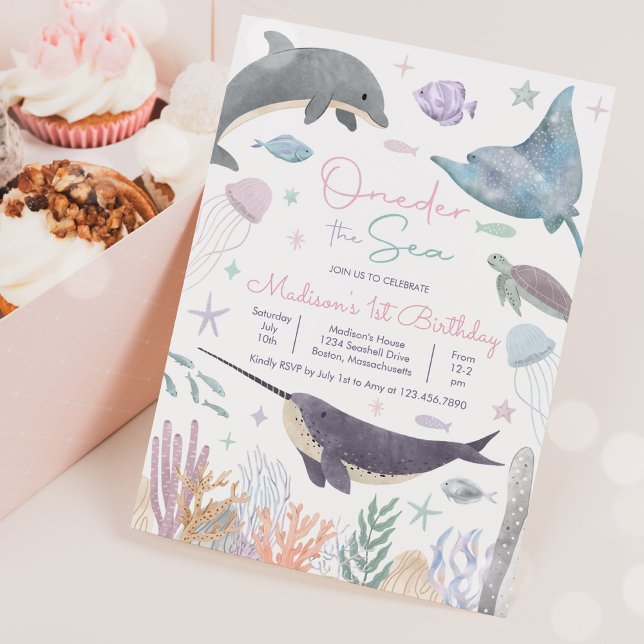 One-der the Sea Dolphin Sea Life 1st Birthday Invitation (Creator Uploaded)