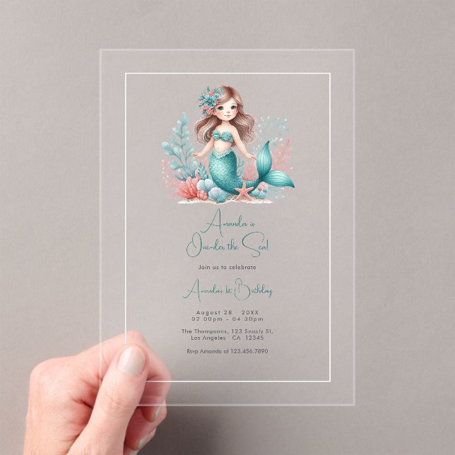 “One-der the Sea” Mermaid First Birthday Party Acrylic Invitations (Insitu (Handheld))