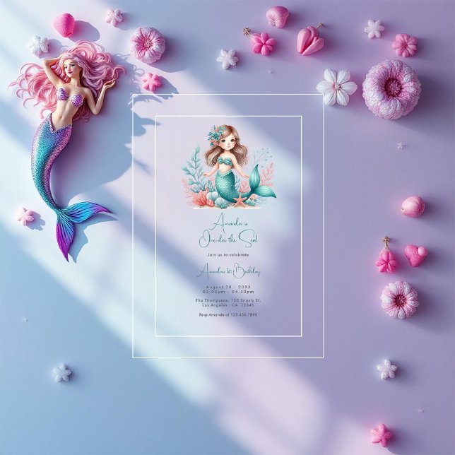 “One-der the Sea” Mermaid First Birthday Party Acrylic Invitations (“One-der the Sea” Mermaid First Birthday Party Acrylic Invitations)