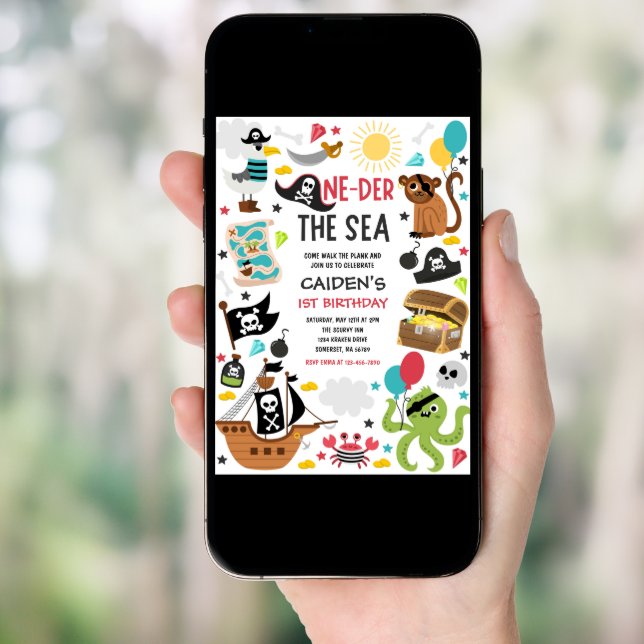 One-der The Sea Pirate Ship 1st Birthday Party Invitation (Front Digital)