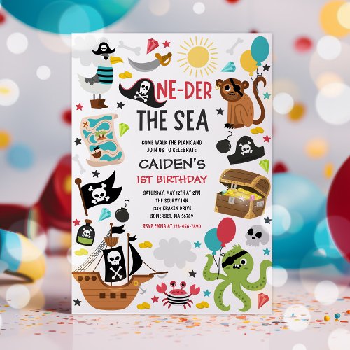 One_der The Sea Pirate Ship 1st Birthday Party Invitation
