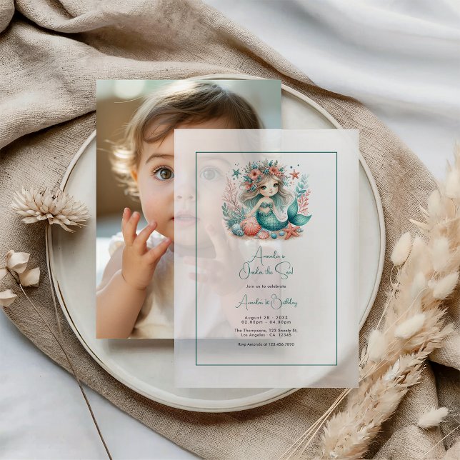 “One-der the Sea” Vellum Mermaid First Birthday Invitations (“One-der the Sea” Vellum Mermaid First Birthday Invitations)