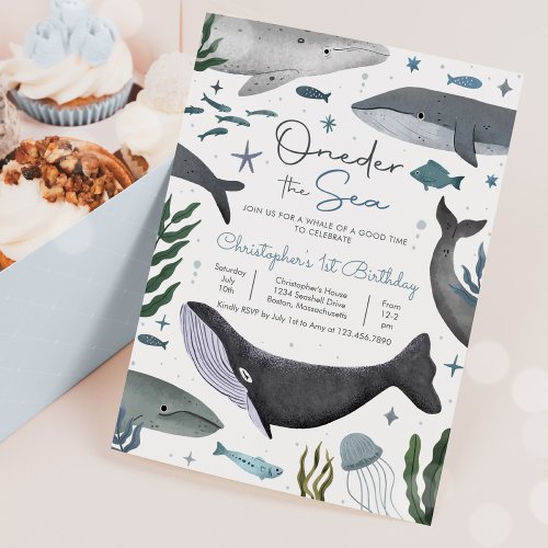 One_der the Sea Whale 1st Birthday Party  Invitation