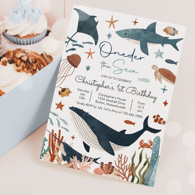 One-der the Sea Whale Shark Sea Life 1st Birthday Invitation (Creator Uploaded)