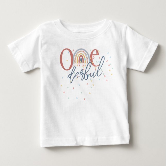 One-derful 1st birthday, Boho rainbow birthday Baby T-Shirt (Front)