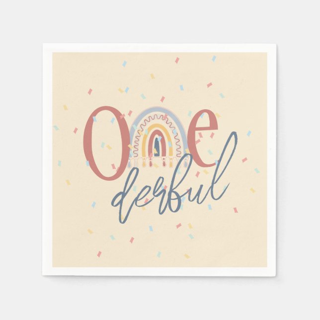 One-derful 1st birthday, Boho rainbow birthday Napkins (Front)