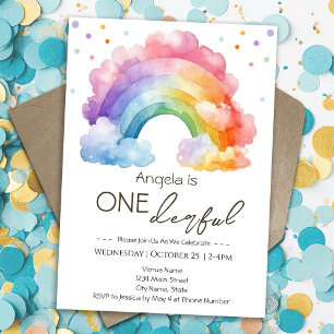 One derful 1st birthday Rainbow Kids Invitation