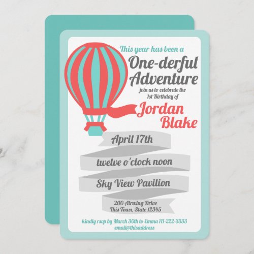 One_derful Adventure Hot Air Balloon Invitation