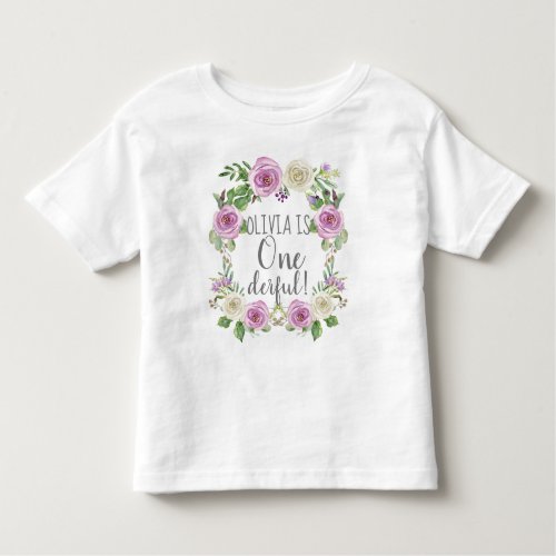 One derful Baby Girl Watercolor Lavender Floral Toddler T_shirt