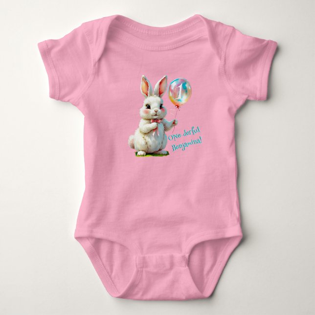 One-derful Bunny First Birthday Pink for Girls Baby Bodysuit (Front)