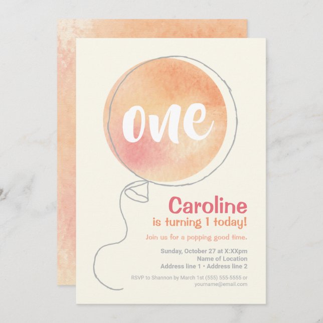 One-derful Day! Pastel Balloon 1st Birthday Invite (Front/Back)