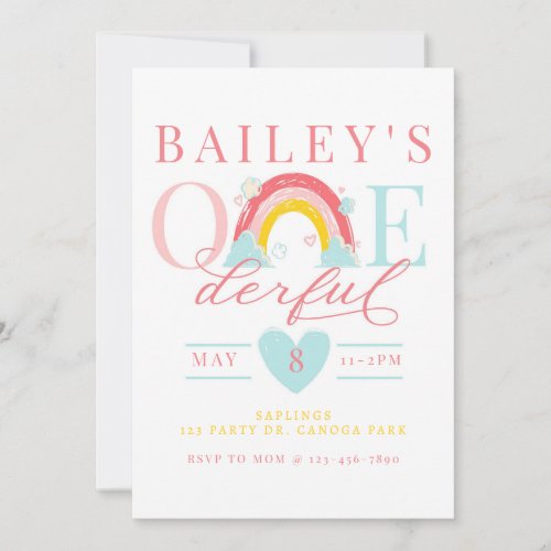 ONE derful First birthday Rainbow ONE Rainbow  Invitation