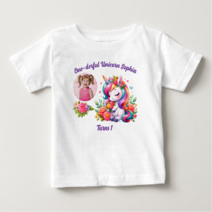 One-derful Magical Floral Unicorn 1st Birthday Baby T-Shirt